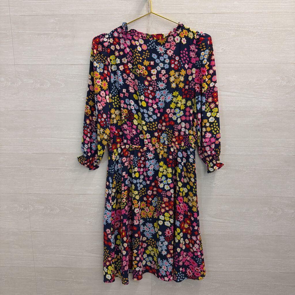 Talbots Navy/ Multi Floral Print Long Sleeve Dress Medium Peitite