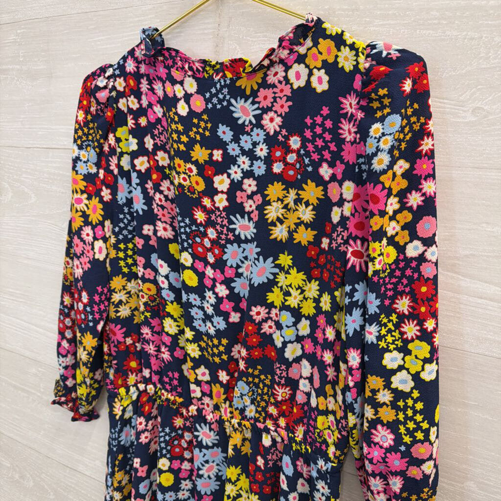 Talbots Navy/ Multi Floral Print Long Sleeve Dress Medium Peitite