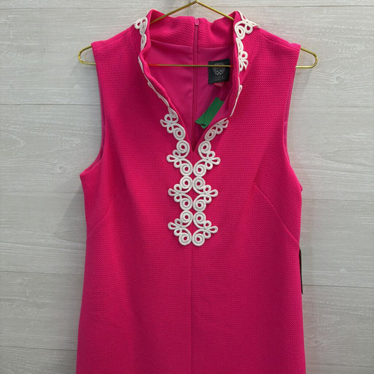 Vince Camuto Pink/ White Embroidered Textured Sleeveless Shift Dress 14