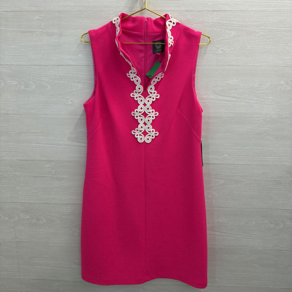Vince Camuto Pink/ White Embroidered Textured Sleeveless Shift Dress 14