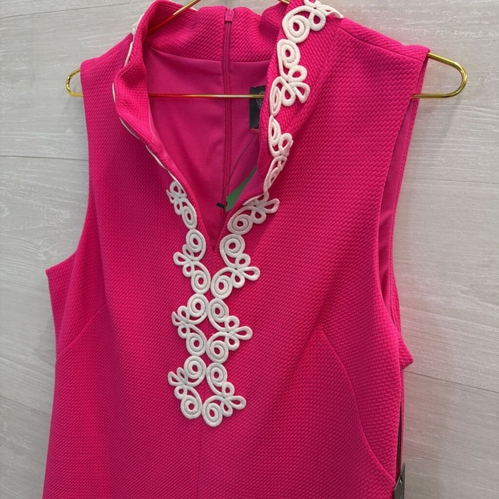 Vince Camuto Pink/ White Embroidered Textured Sleeveless Shift Dress 14