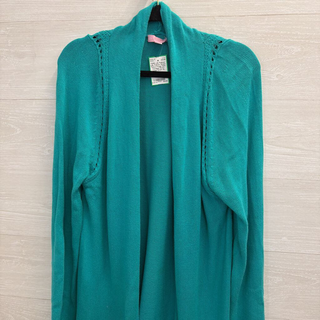 Lilly Pulitzer Green Tatum Fringe Hem Cardigan Extra Large