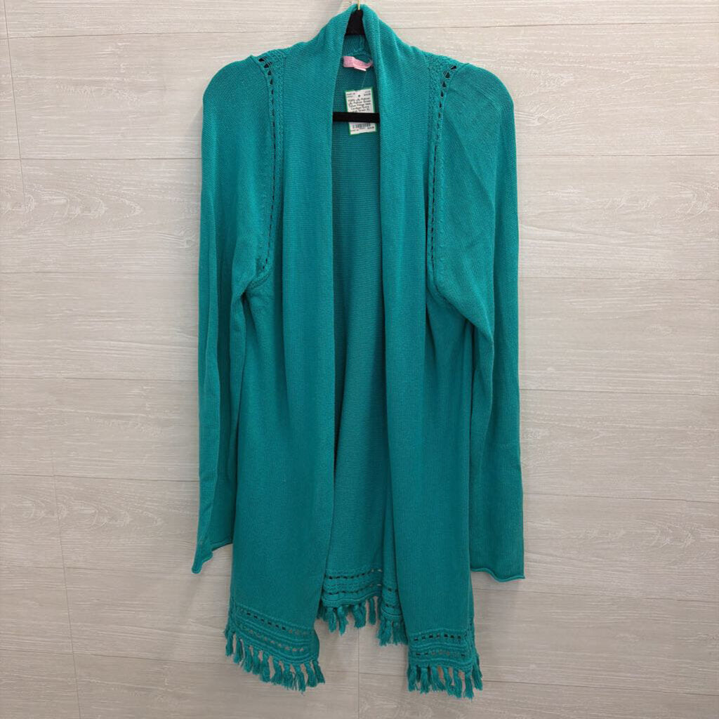 Lilly Pulitzer Green Tatum Fringe Hem Cardigan Extra Large