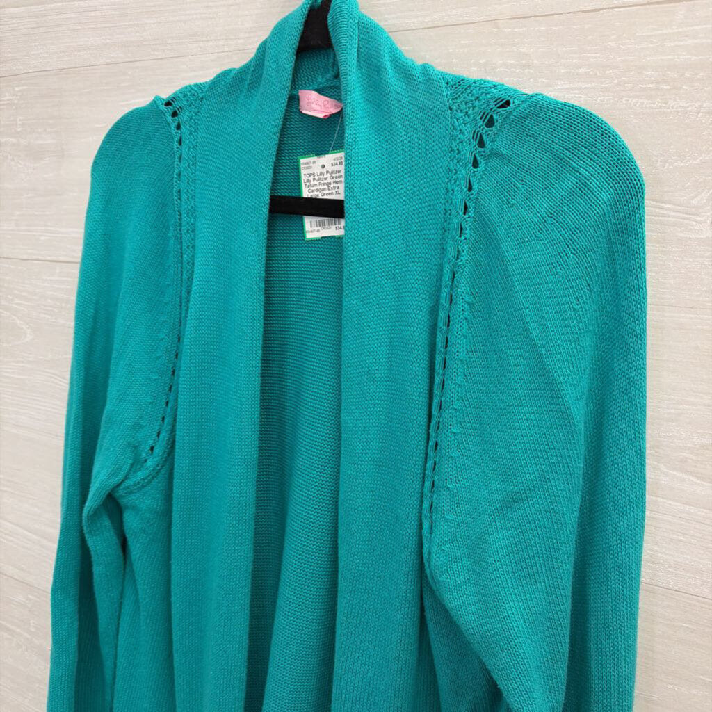 Lilly Pulitzer Green Tatum Fringe Hem Cardigan Extra Large