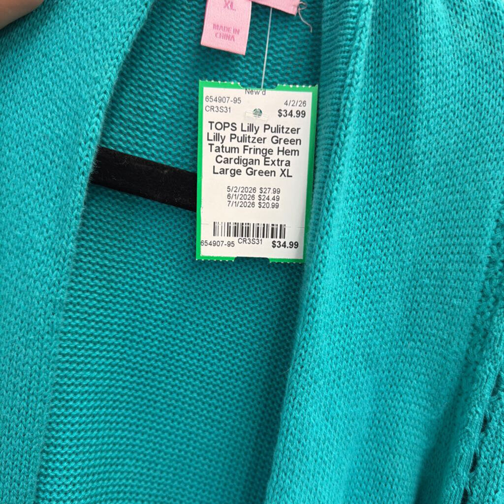 Lilly Pulitzer Green Tatum Fringe Hem Cardigan Extra Large