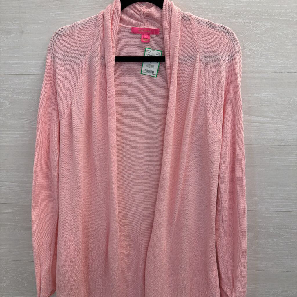 Lilly Pulitzer Pink Tatum Fringe Hem Caridgan Large