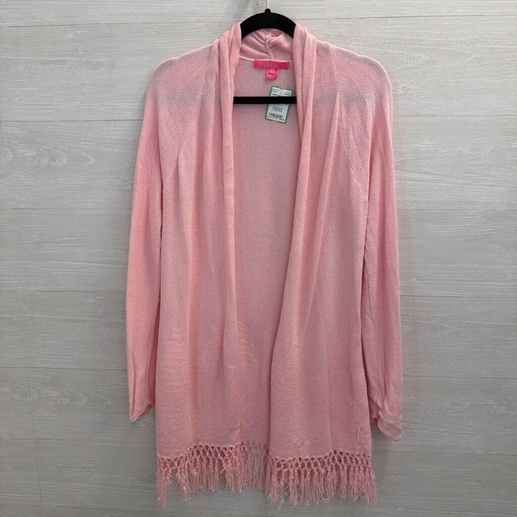 Lilly Pulitzer Pink Tatum Fringe Hem Caridgan Large