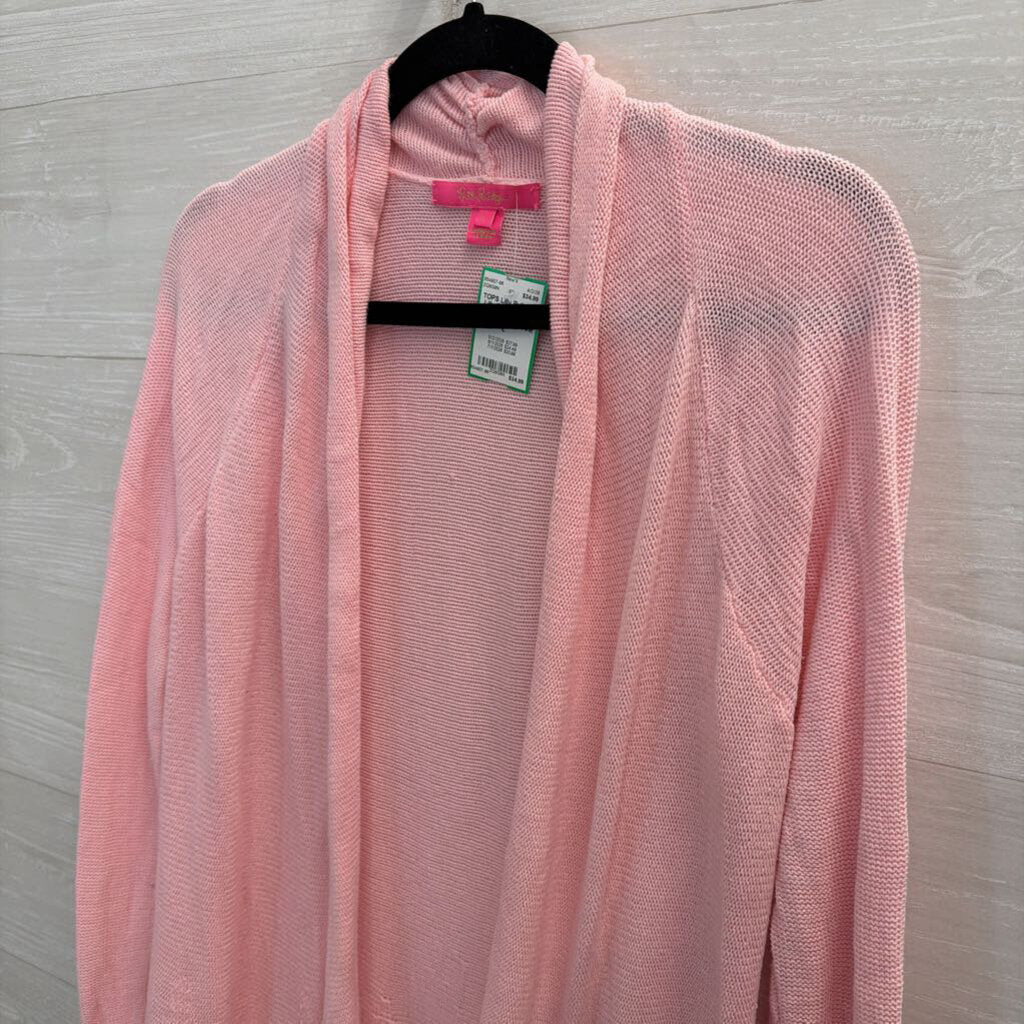 Lilly Pulitzer Pink Tatum Fringe Hem Caridgan Large