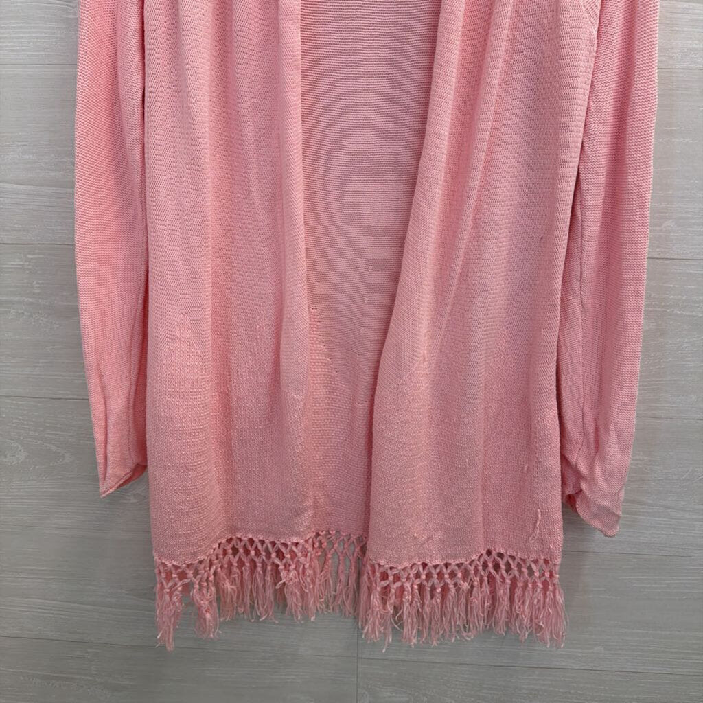 Lilly Pulitzer Pink Tatum Fringe Hem Caridgan Large