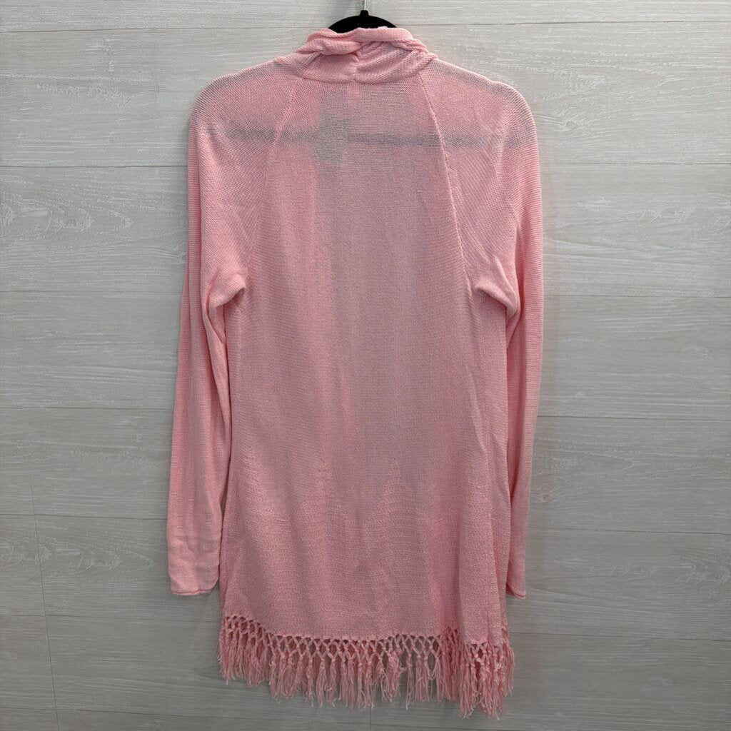 Lilly Pulitzer Pink Tatum Fringe Hem Caridgan Large