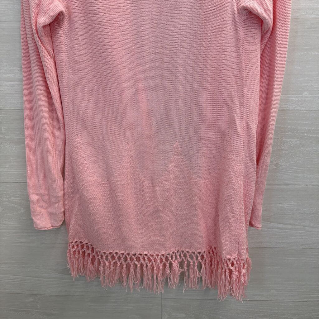 Lilly Pulitzer Pink Tatum Fringe Hem Caridgan Large