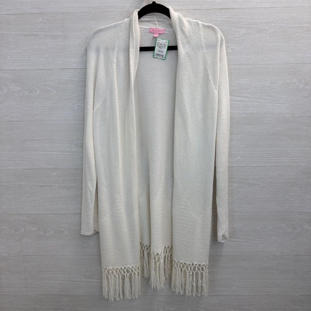 Lilly Pulitzer White Tatum Fringe Hem Cardigan Large
