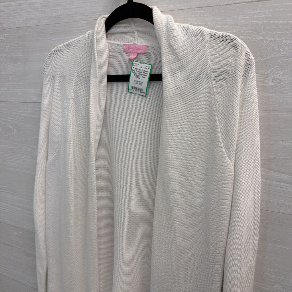 Lilly Pulitzer White Tatum Fringe Hem Cardigan Large