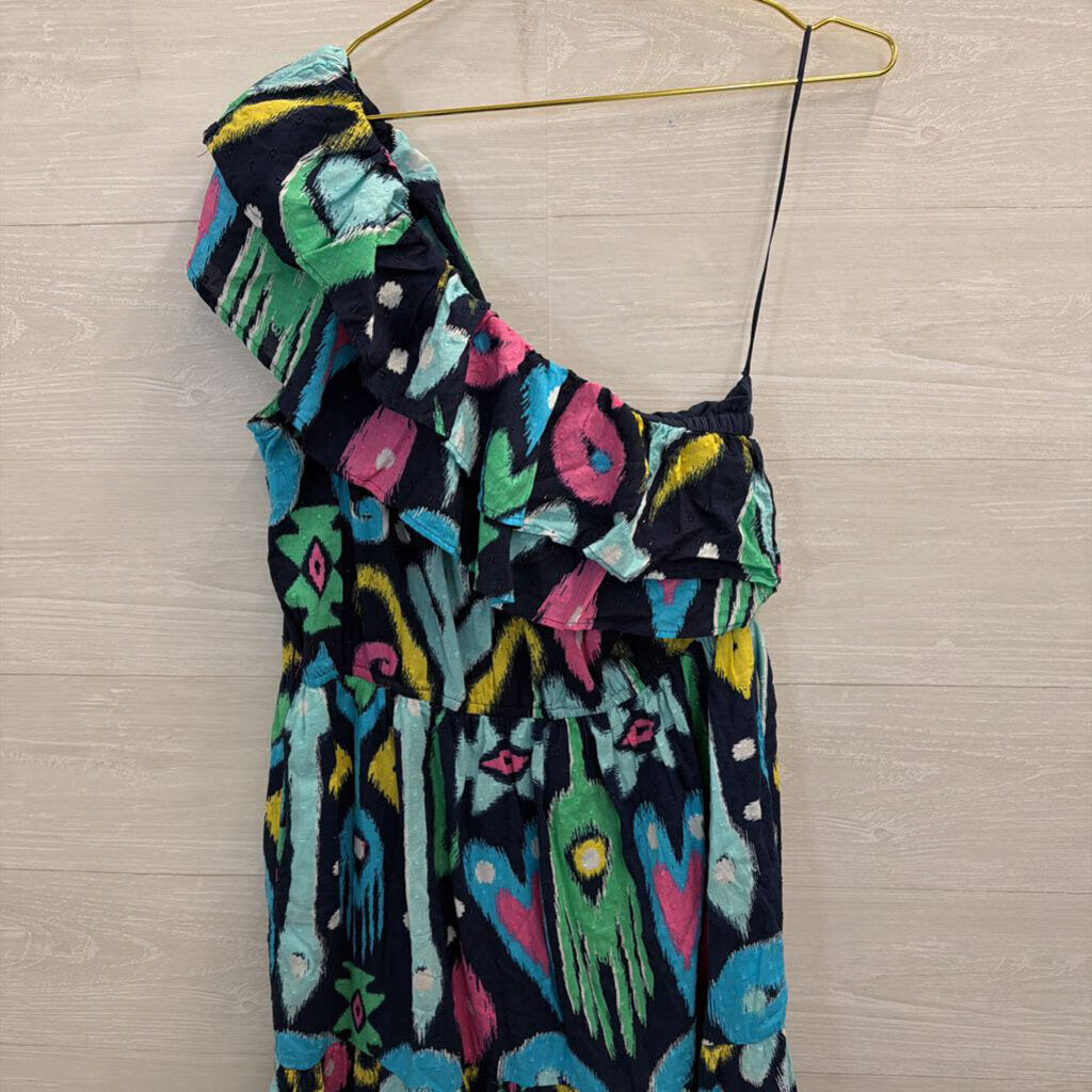 Crown and Ivy Navy/ Multi Print One Shoulder Maxi Dress Large