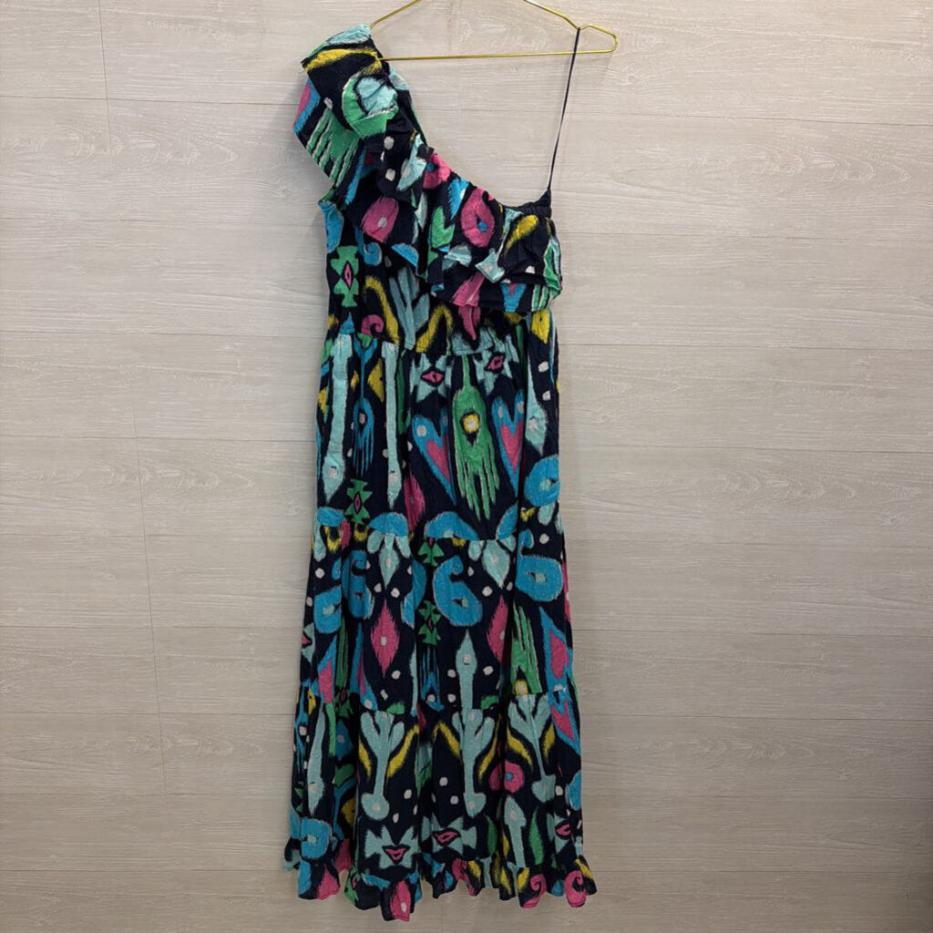 Crown and Ivy Navy/ Multi Print One Shoulder Maxi Dress Large