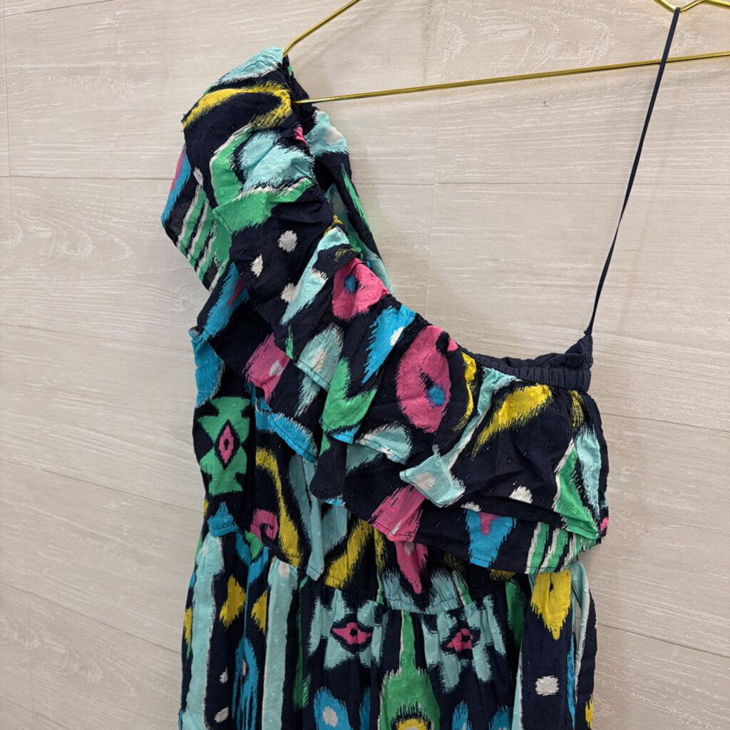 Crown and Ivy Navy/ Multi Print One Shoulder Maxi Dress Large
