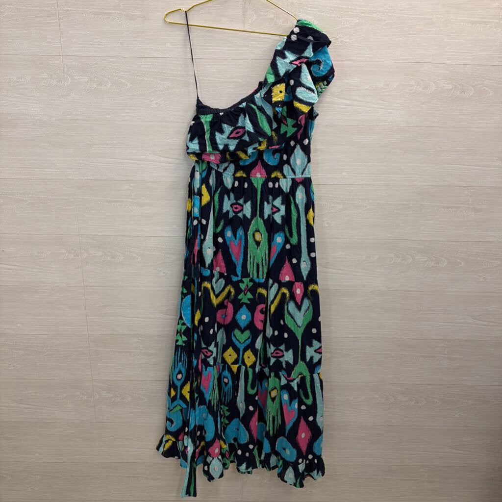 Crown and Ivy Navy/ Multi Print One Shoulder Maxi Dress Large