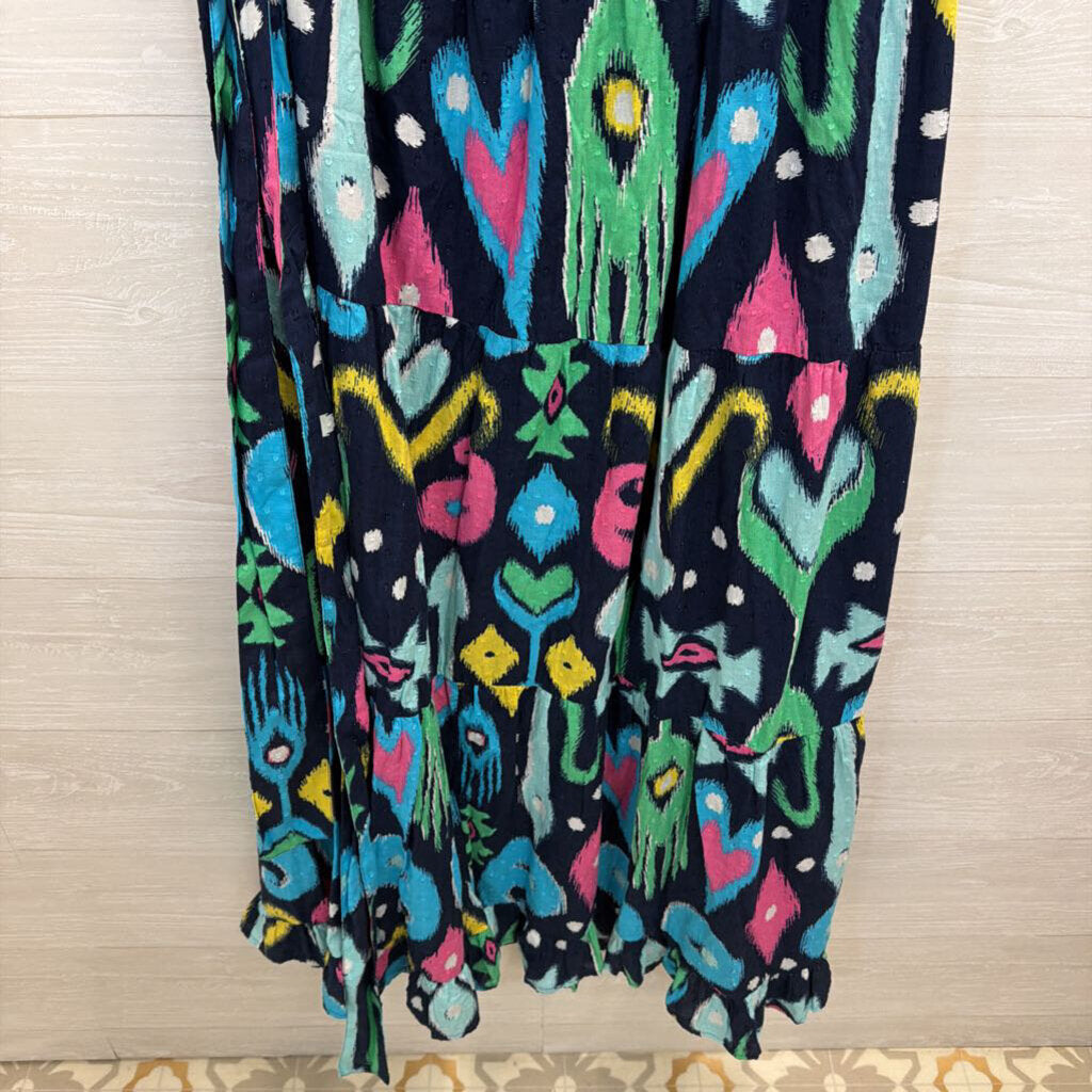 Crown and Ivy Navy/ Multi Print One Shoulder Maxi Dress Large