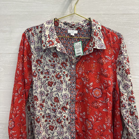 J Jill Red/ White Print Long Sleeve Button Down Top 2X