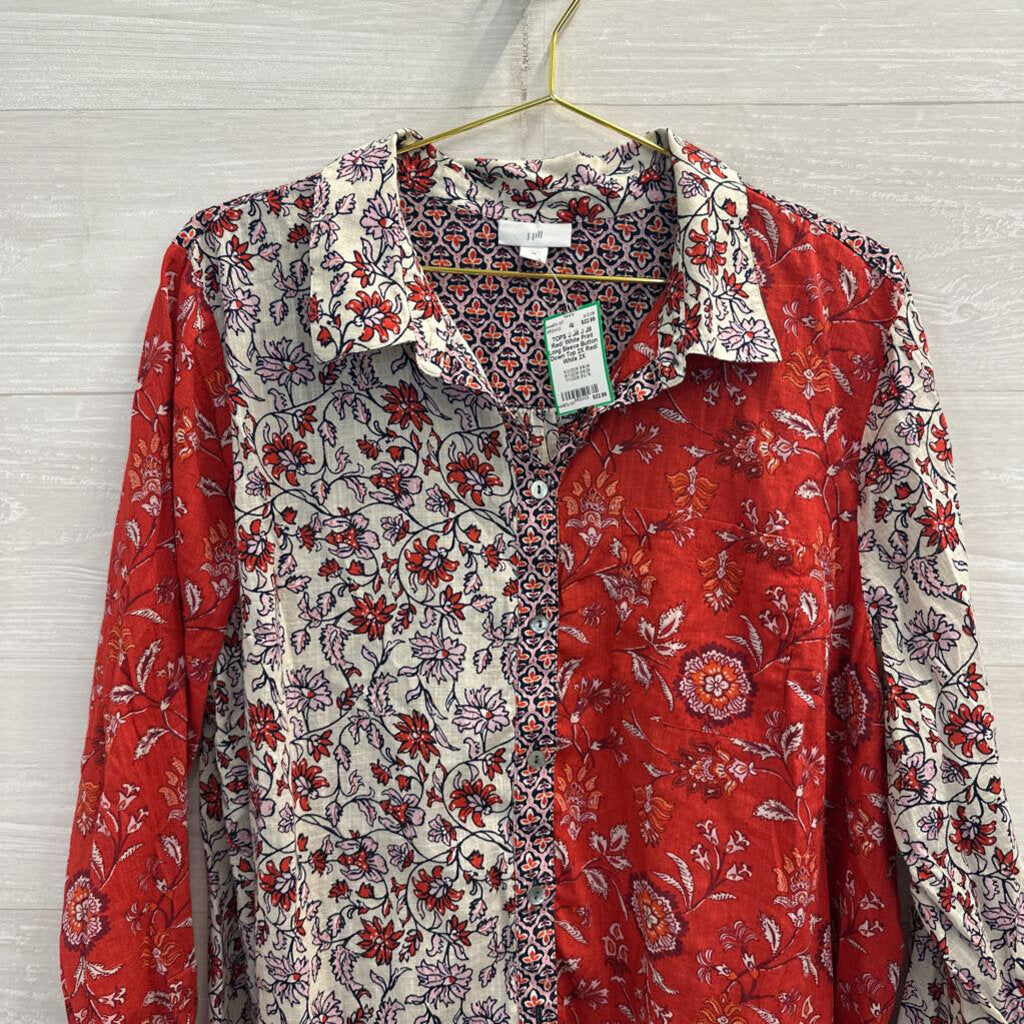 J Jill Red/ White Print Long Sleeve Button Down Top 2X