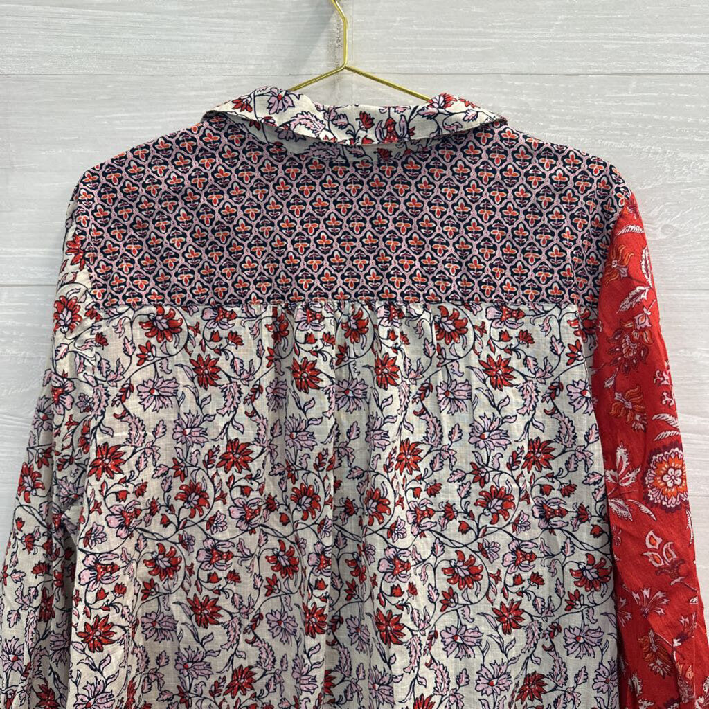 J Jill Red/ White Print Long Sleeve Button Down Top 2X