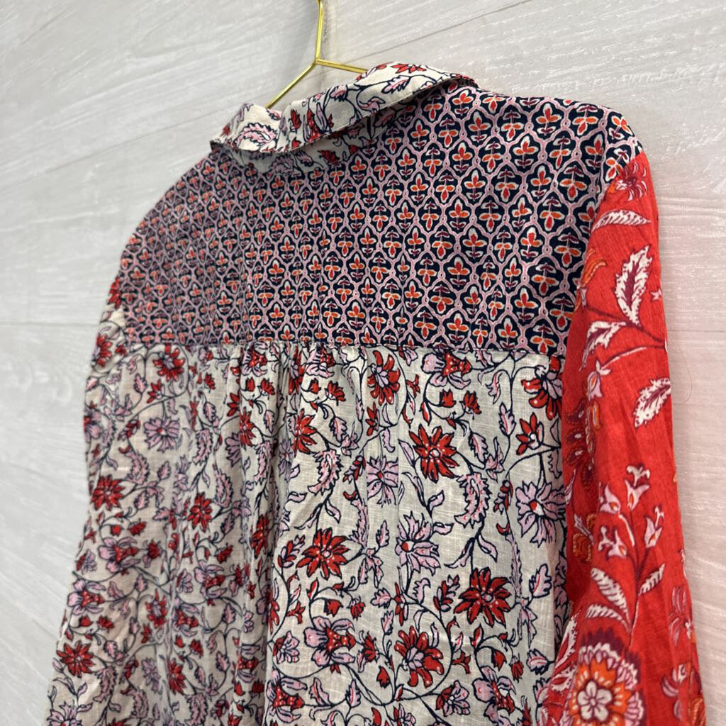 J Jill Red/ White Print Long Sleeve Button Down Top 2X
