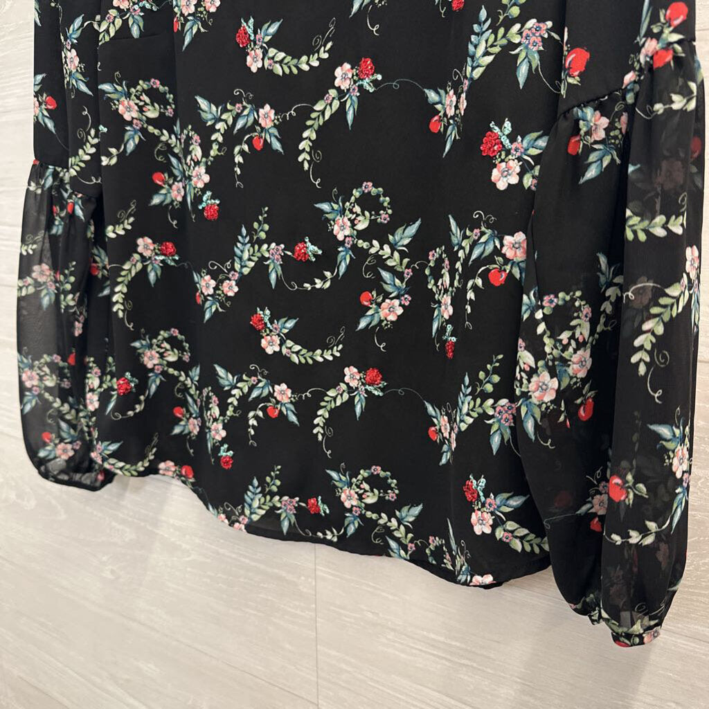 Disney X Lauren Conrad Black/ Multi Print Long Sleeve Top Medium