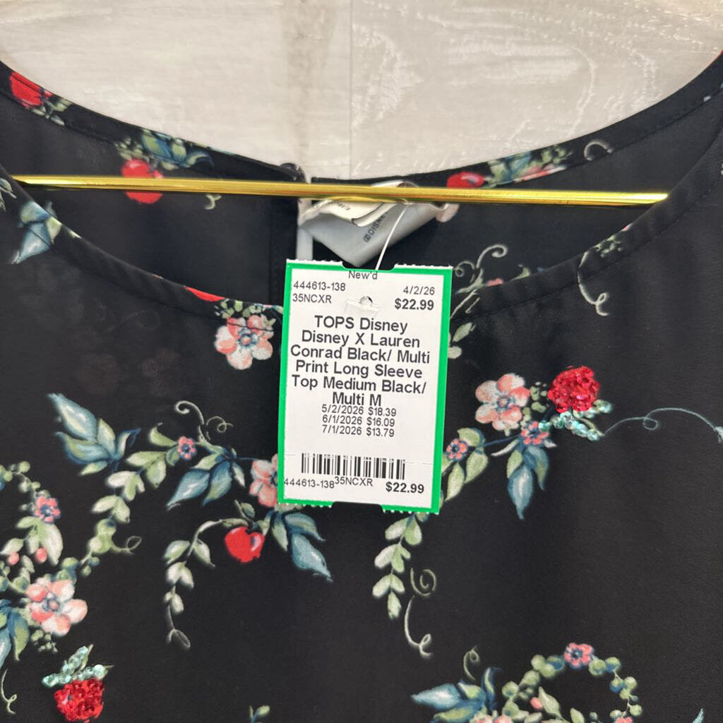 Disney X Lauren Conrad Black/ Multi Print Long Sleeve Top Medium