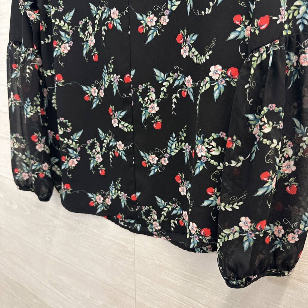 Disney X Lauren Conrad Black/ Multi Print Long Sleeve Top Medium