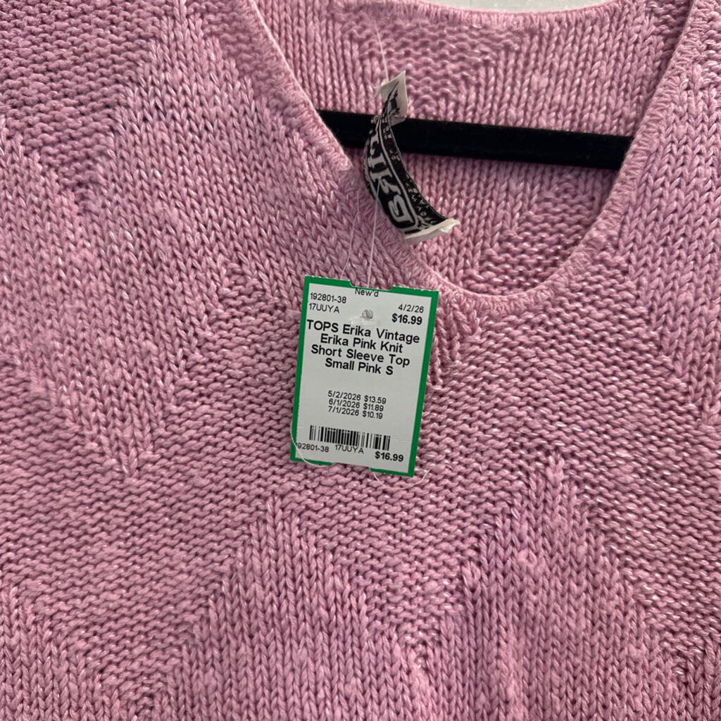 Vintage Erika Pink Knit Short Sleeve Top Small