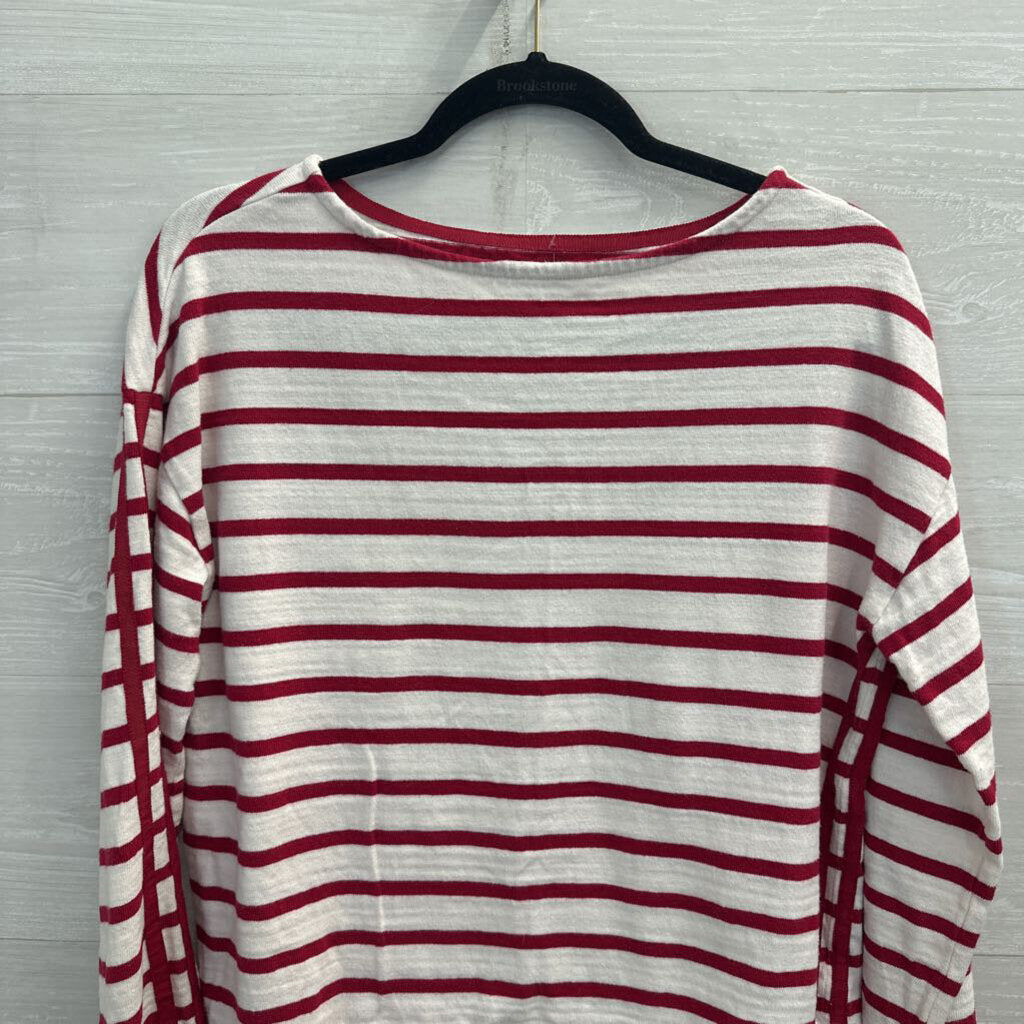 Loft White/ Red Striped Long Sleeve Top Small
