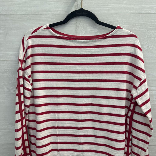 Loft White/ Red Striped Long Sleeve Top Small