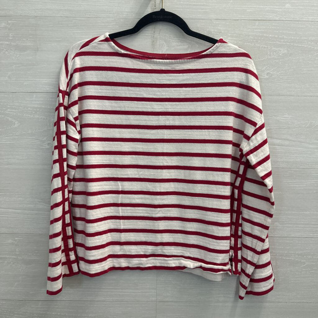 Loft White/ Red Striped Long Sleeve Top Small