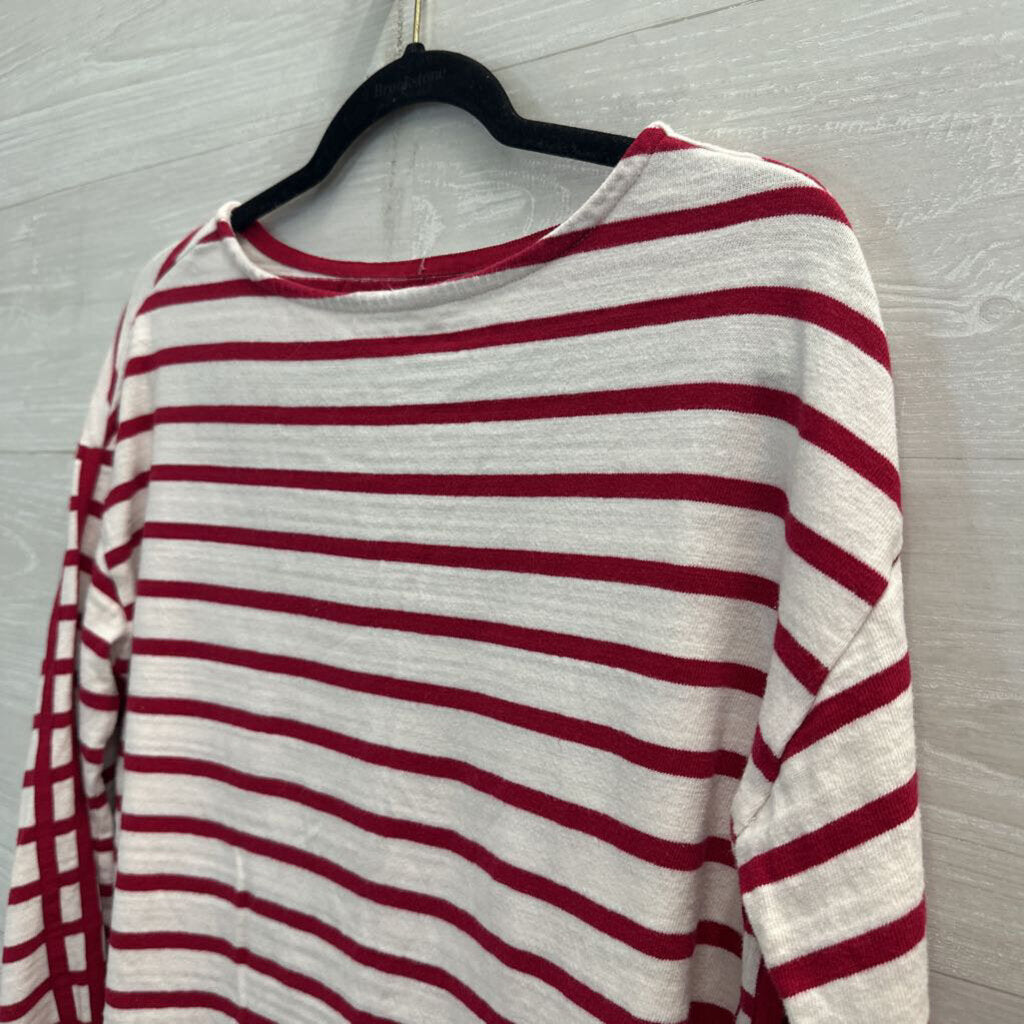 Loft White/ Red Striped Long Sleeve Top Small