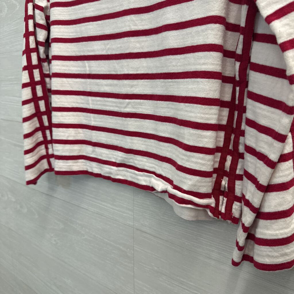 Loft White/ Red Striped Long Sleeve Top Small