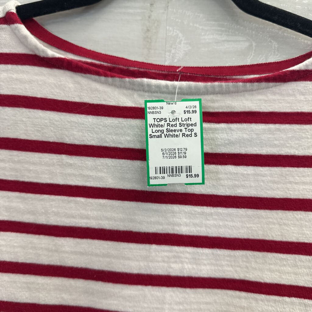 Loft White/ Red Striped Long Sleeve Top Small