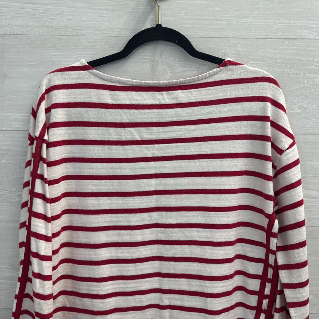 Loft White/ Red Striped Long Sleeve Top Small