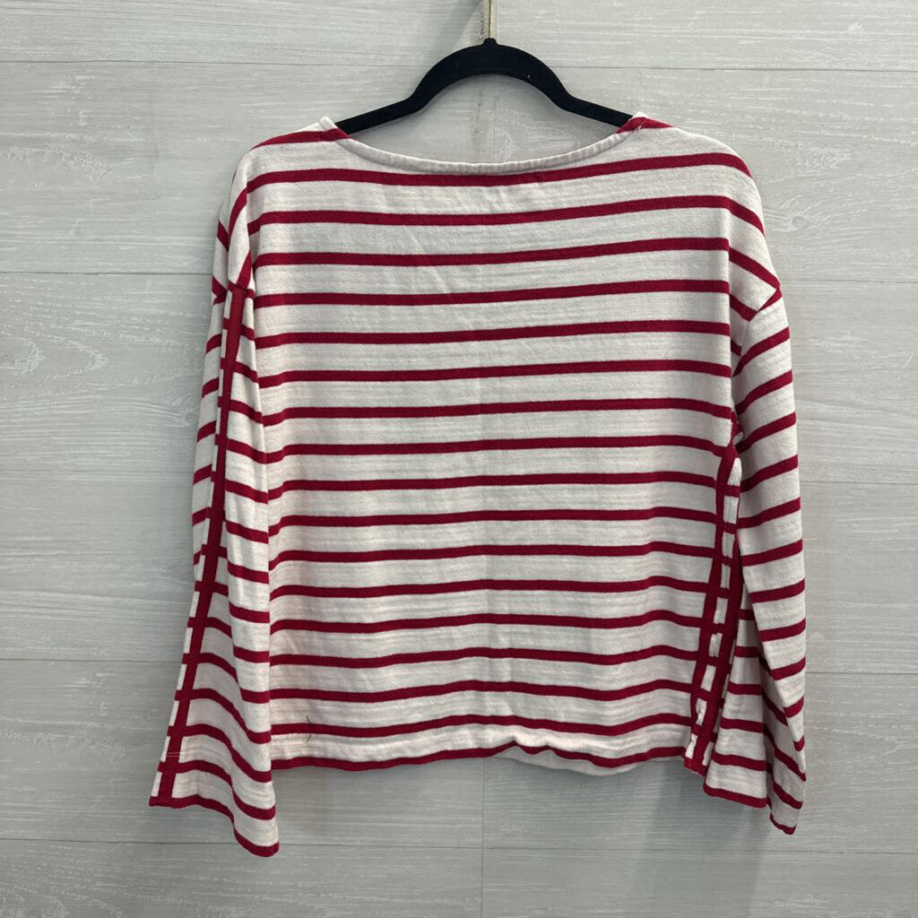 Loft White/ Red Striped Long Sleeve Top Small