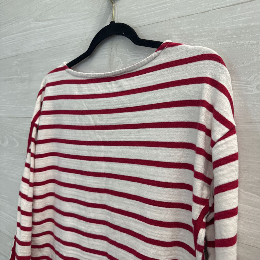 Loft White/ Red Striped Long Sleeve Top Small