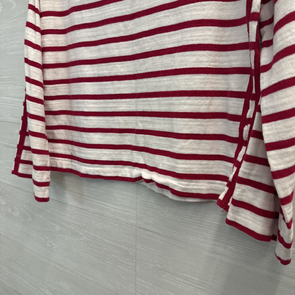 Loft White/ Red Striped Long Sleeve Top Small