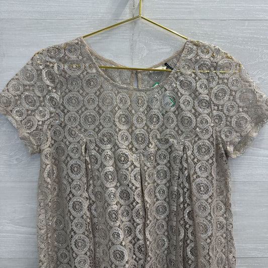 Akemi and Kin Gold Lace Sheer Short Sleeve Top Medium