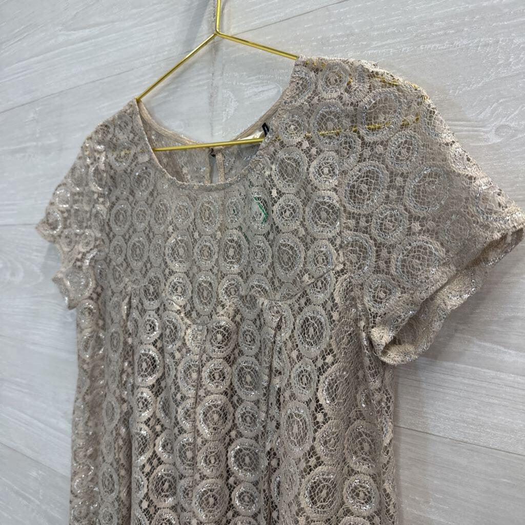 Akemi and Kin Gold Lace Sheer Short Sleeve Top Medium