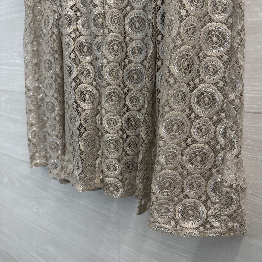 Akemi and Kin Gold Lace Sheer Short Sleeve Top Medium