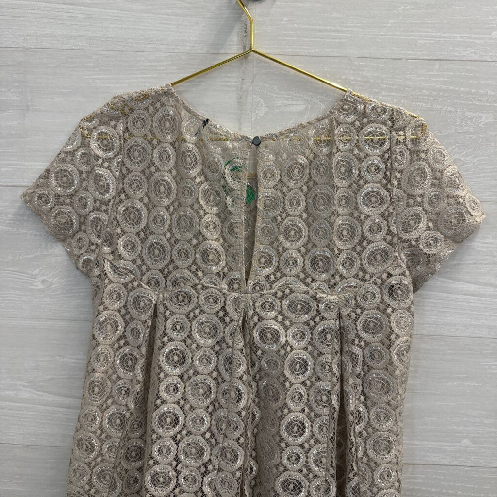 Akemi and Kin Gold Lace Sheer Short Sleeve Top Medium