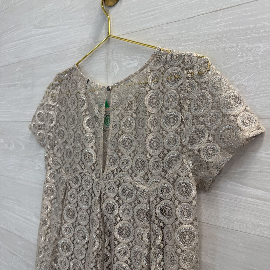 Akemi and Kin Gold Lace Sheer Short Sleeve Top Medium