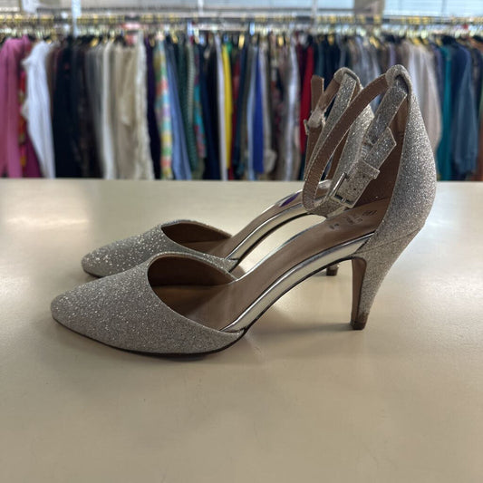 Call It Spring Silver Sparkle Close Toe Ankle Strap Heels 6.5