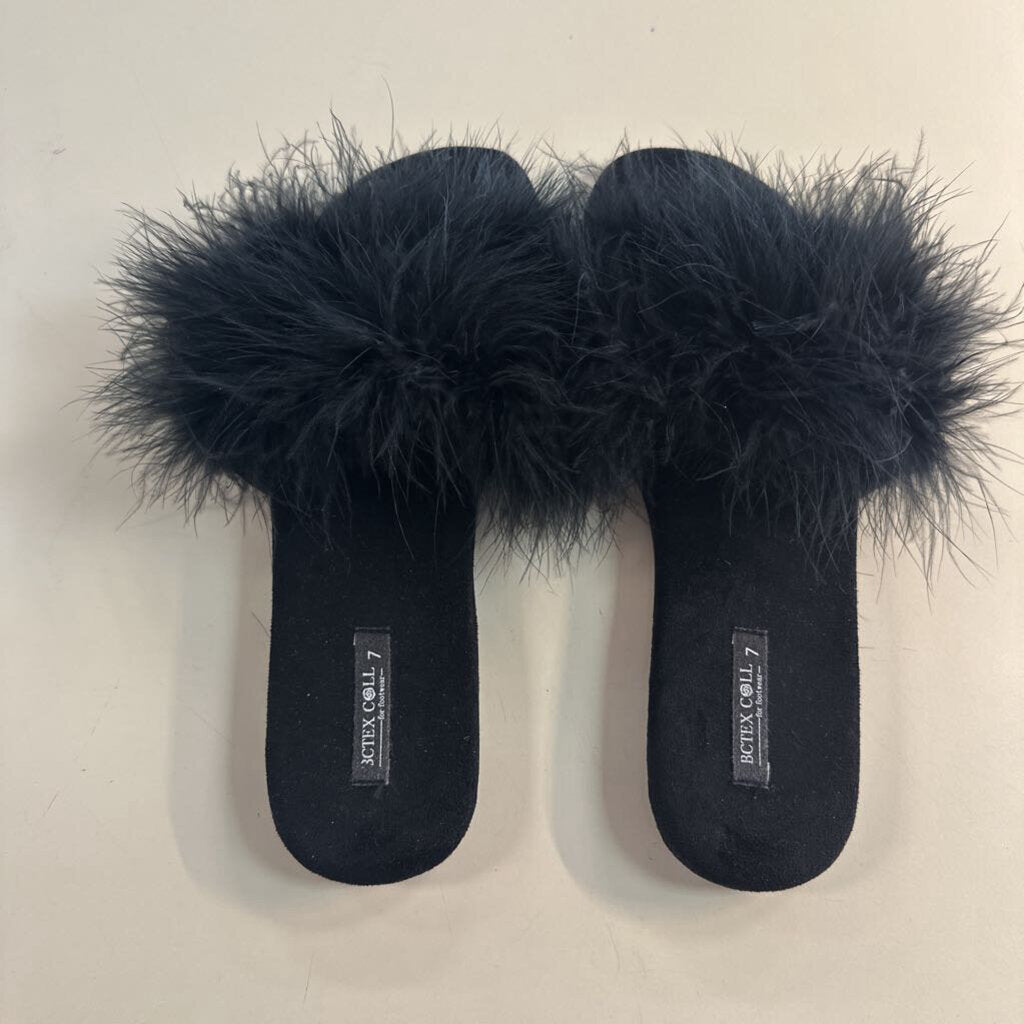 BCTEX COLL Soft Black Feather Memory Foam Slides 7