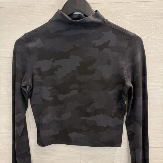 Lululemon Black Camo Print All Aligned Mock Neck Cropped Long Sleeve Top Small