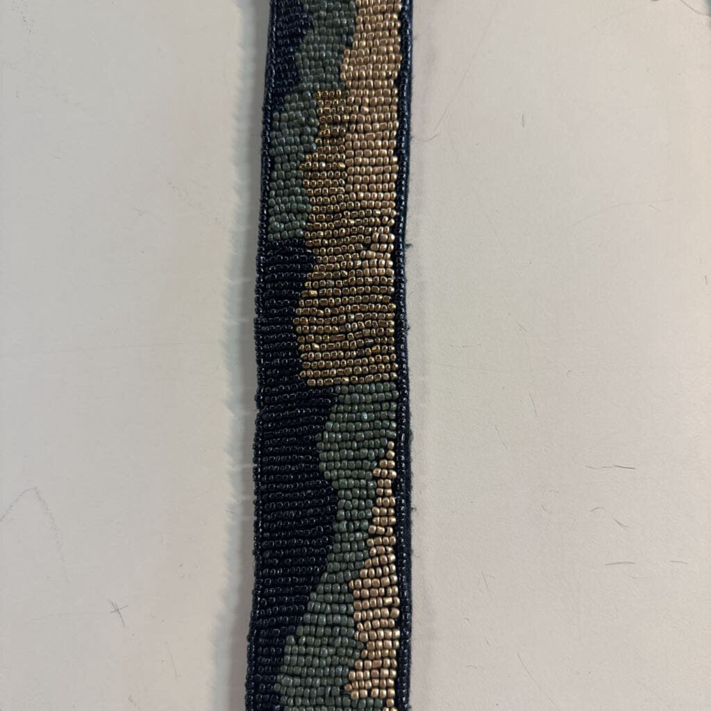 Black/ Green/ Gold Beaded Print Purse Strap