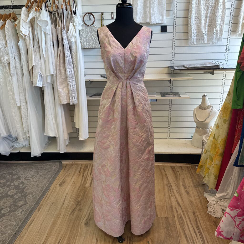 Kay Unger Pink FLoral Jacquard Odette Long Formal Dress 4